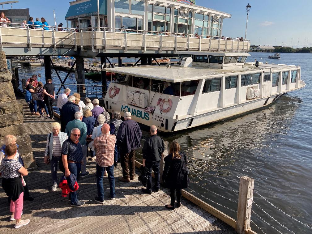 Boarding the boat in Cardiff Bay